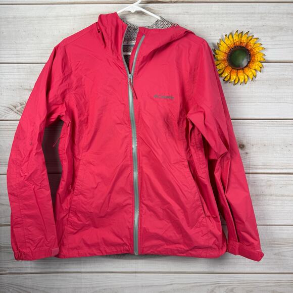 Columbia Womens L Pink Rain Hooded Jacket - Picture 1 of 9